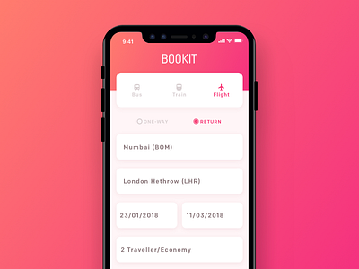 BOOKIT - Ticket booking app app application booking design flight ios iphonex sketch ticket travel ui ux