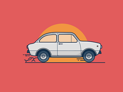Fiat 850 car fiat illustration italy minimal red sun vector white