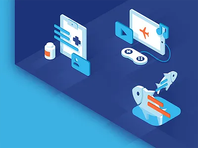 illustration set. vol 3 clinic fishing icon illustration in flight management multimedia navigation service software system tablet