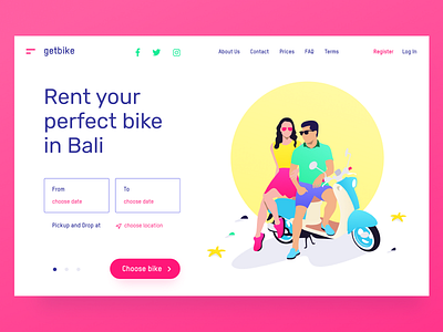 🛵 getbike.io – motorbike rental service on Bali ☀️ bike clean design grid homepage illustration landing product service ui ux web