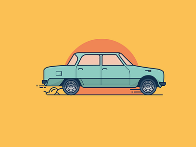 Alfa Romeo Giulia blue car flat history italy minimal orange road sun vector