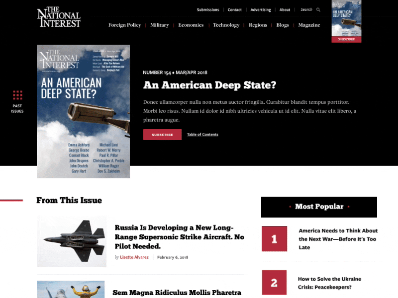 National Interest Magazine Interaction advertising animation home page interaction magazine news politics responsive stories ui design ux web design