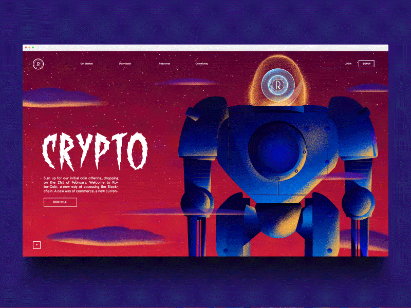 R O B O C O I N animation crypto illustration laboratory landing one page parallax robot transition