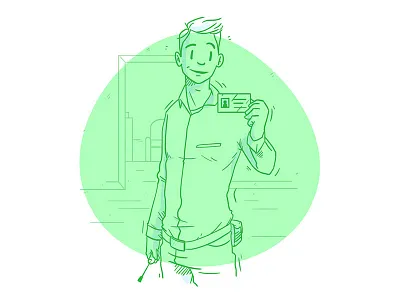 ID boy drawing green handyman id illustration line man room shirt sketch smile