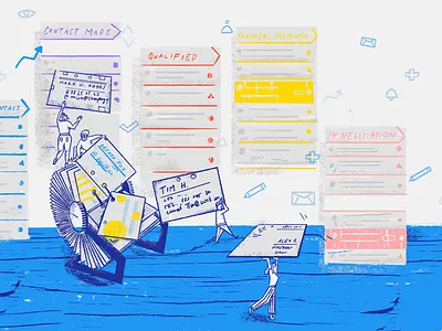 Blogpost Pipedrive Dribbble business cards contact illustration people rolodex tooploox work workplace wrocław