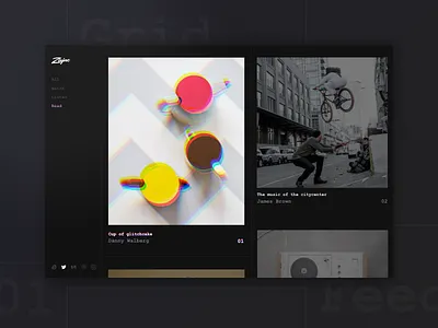 Zajno. The Grid app clean community creative dark colors debut design digital experiment feed glitch graphic grid inspiration music responsive ui web web application zajno