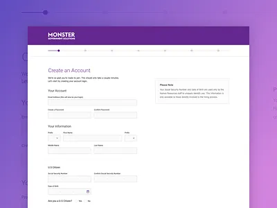 Monster - Create an Account account account creation create account sign up steps