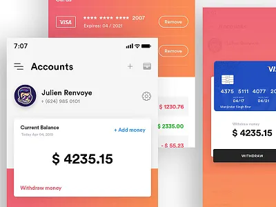 Wallet App app bank card chart colorful gradients history modern promo shop wallet withdraw