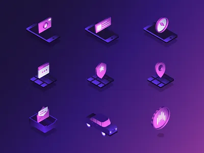Ridesharing Icon Set alerts gradient icon set icons illustration isometric isometric icons notifications ridesharing ui ux