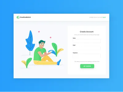 Creative Match form branding create account flat form green illustration man plant sign up form ui web