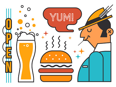 Retro burgerbar restaurant tapet art beer character digital painting futuristic glasses idea illustration neon restaurant retro tapet vector