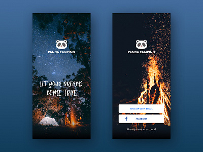 Panda Camping Splash Screen & Sign Up Page app app design camping camping app log in sign in sign up splash splash screen