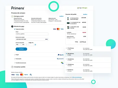 Primens Payment Check Out e commerce interface mobile product responsive shopping tech ui ux webdesign