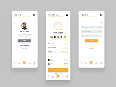 Profile and Settle Winnings screens (light version) analytics android app clean finance ios light minimalist parth taylor poker split white