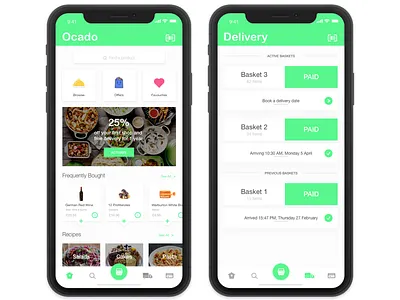 Ocado Concept app delivery food iphone recipe sketch ui ux