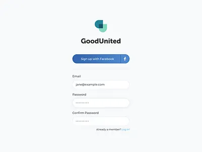 GoodUnited Login auth facebook interface design on boarding ui ux