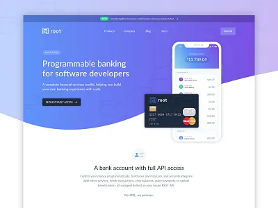 Root Banking Website Design api banking clean developer gradient marketing ui