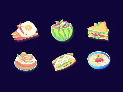 Food Icons blueberry cake cucumber egg food icon meat mint orange sandwich tomato watermelon
