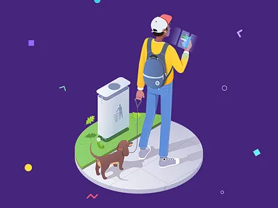 A student and a dog affinity boy dog illustration isometric platform rboy rocketboy shapes space student