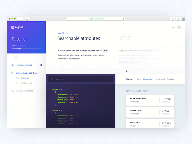 Tutorial - Learning experiments algolia code instant learning search tutorial
