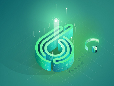 B Isometric cloud glowing illustration isometric lab laptop science service tech technology