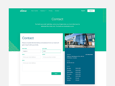 Stidner Contact contact feature homepage label page printing shipping
