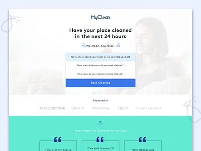 MyClean - Book Now LP blue cleaning service cro cta klientboost landing page spray bottle testimonials ui ux web website