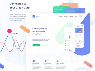 Finance Application Landing Page bank card cash credit debit e wallet expense finance header income money receipt
