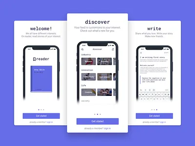Reader - Onboarding android app article design ios mobile onboading product sketch stories story walkthrough
