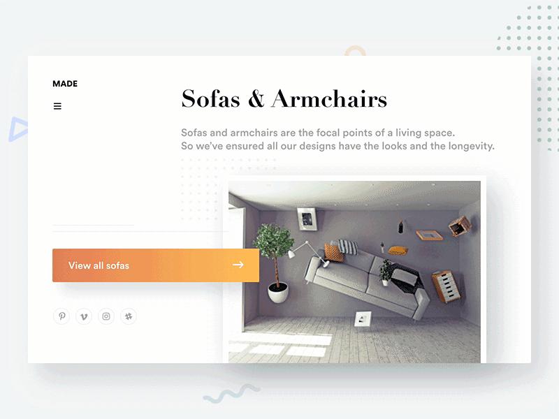 Made. animation cards furniture homepage landing landing page marketing product responsive social visual design web