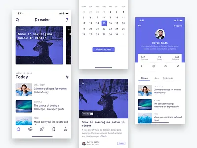 Reader - Stories and Author Profile android article author calendar calender ios mobile profile sketch stories story timeline