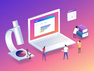 Mixpanel customer research illustration analytics gradient illustration isometric laptop mixpanel people research