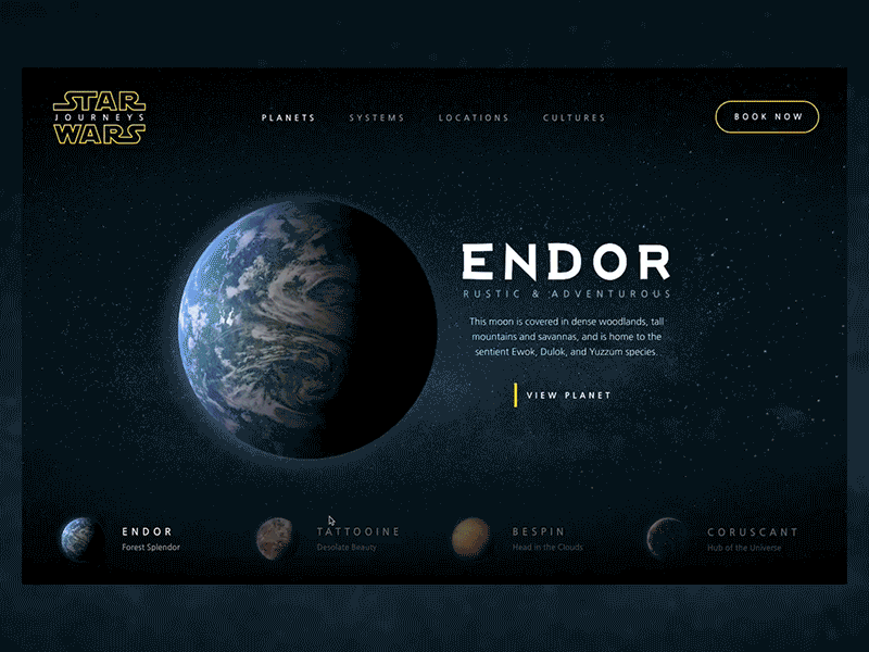 Star Wars Journeys interaction design invision studio motion design star wars star wars design travel ui design web design