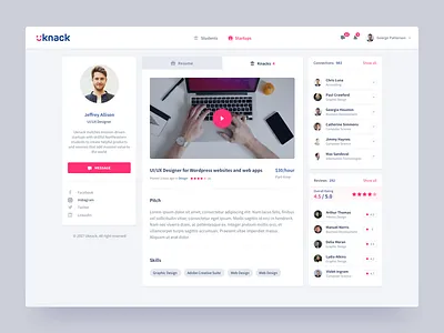 Uknack Jobs Platform Profile Page careers network clean minimal dashboard design grid layout responsive bootstrap hiring employee jobs finder product design startup ecosystem student platform ui ux user experience visual user interface design