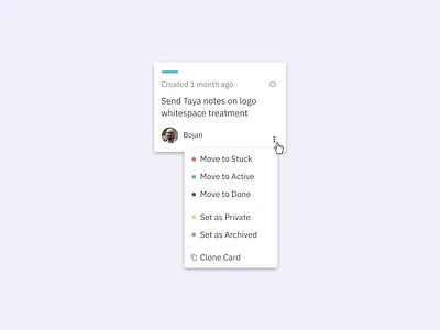 Card Submenu active archived card clone dashboard done kanban menu private stuck submenu
