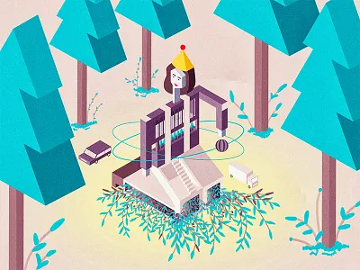 Little man in the jungle illustration