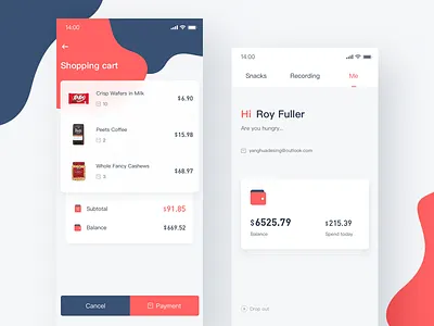 Office Snacks Concept APP account app cart design hiwow ios iphone x