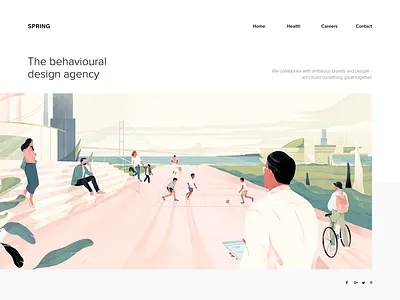 Illustration for the Spring Interactive agency character cover download footer freebies header hero illustration noise pink team texture web