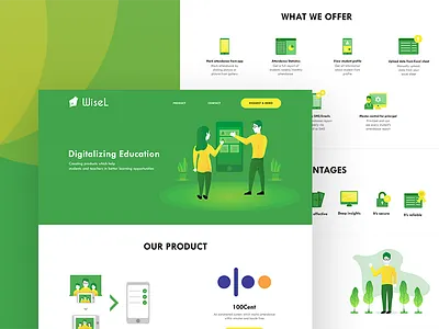 WiseL Landing page | Digitalizing Education 2d character education icons illustration landing page minimal photoshop student ui ux visual