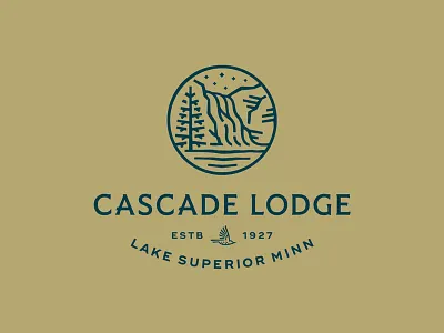 Cascade Lodge bird identity lake superior logo logotype sky stars trees waterfall wip