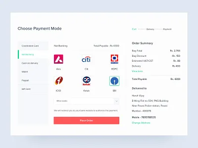 Net Banking 3d card credit mobile online order payment printing ui web website