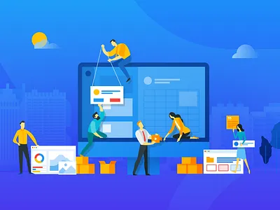 Work in progress: landing page with illustrations blue design illustrations landing page website