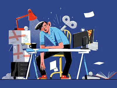 Energy Zappers blog burnout crank freelance illustration jimdo office over pizza tired working