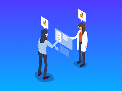 HIPAA Compliant Forms Landing Illustration doctor health illustration isometric landing secure security tech
