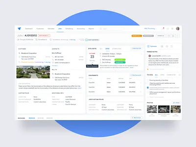 ServiceFusion - Job Details activity admin clean clients crm dashboard invoice job profile timeline ui ux