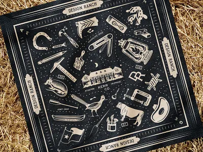 D Ranch Bandana apparel bandana canoe design ranch illustration lantern pocket knife print design texas
