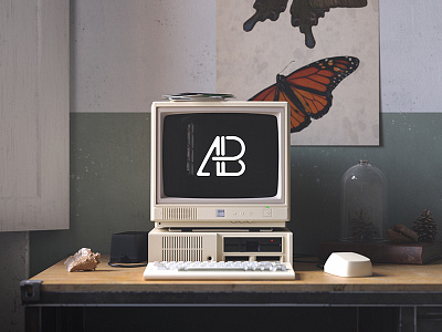 Retro IBM Desktop Mockup desktop free ibm mockup retro showcase vintage