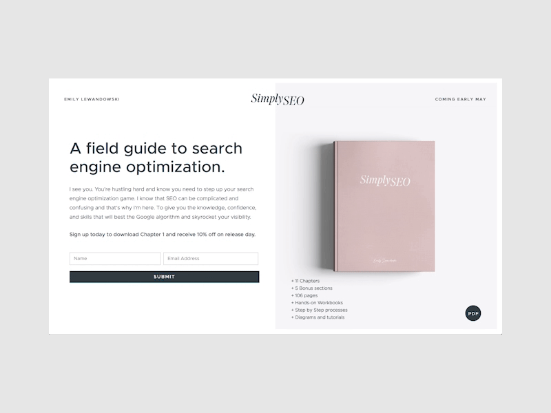 Simply SEO E-book Landing Page clean landing page minimal motion simple ui web design webflow
