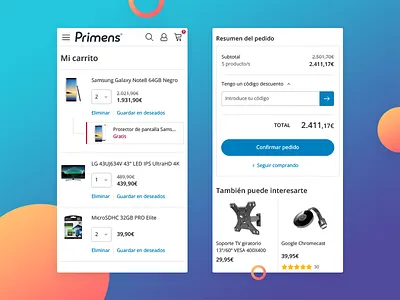 Primens Cart Chek-out Mobile app appdesign e commerce interface mobile product responsive shopping tech ui ux webdesign