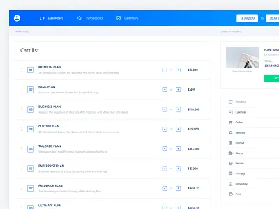 Cart List - Saas Admin Ui Kit business clean data graphs material minimal product saas shadows web design website white